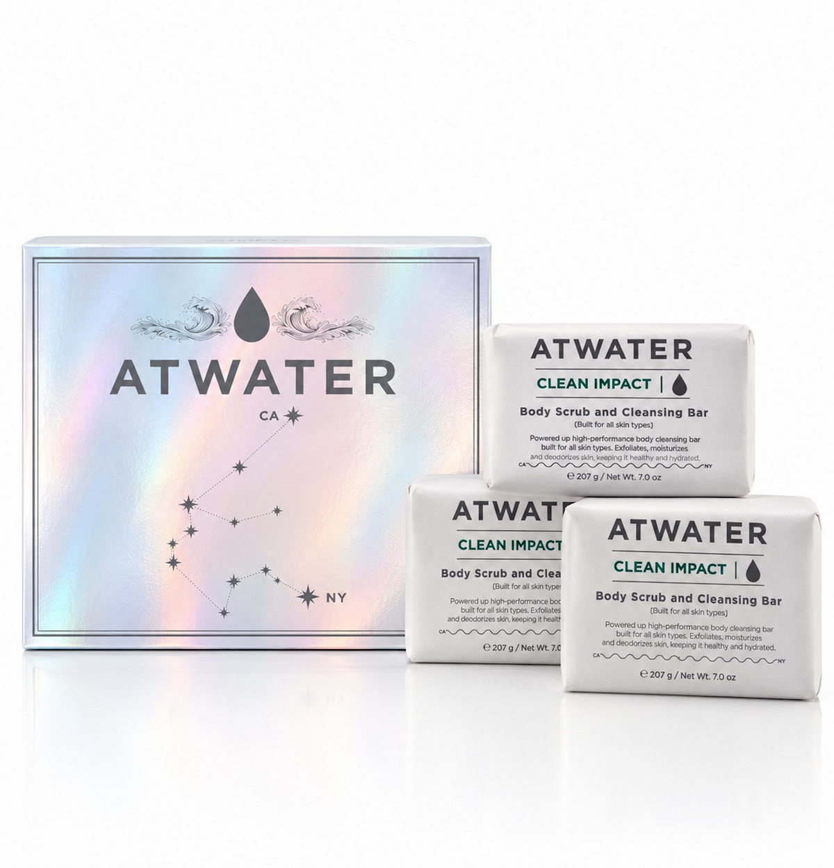 Holiday 2026 The Clean Impact Set with 3 full-sized Clean Impact Body Scrub and Cleansing bars
