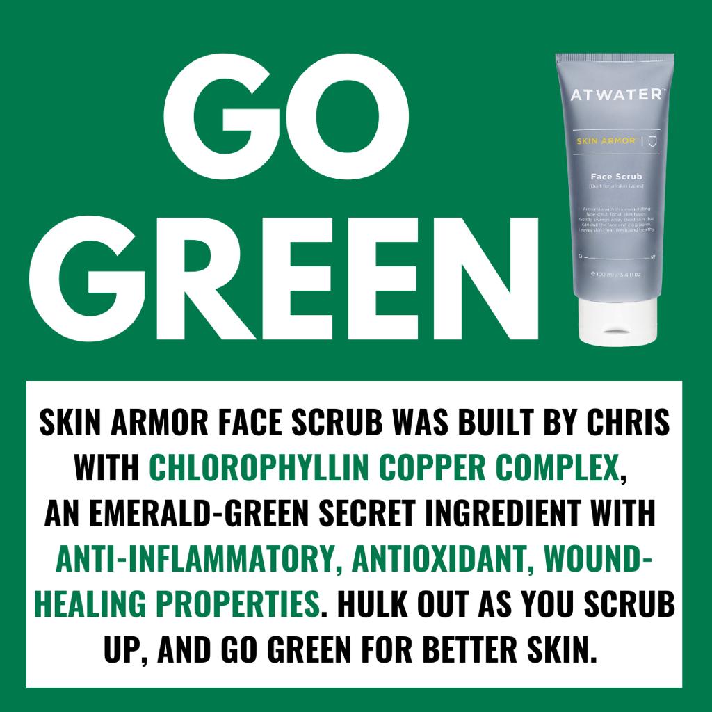 Chlorophyll Copper Complex give the scrub its green color and is ant-oxidant, anti-inflammatory, and wound-healing