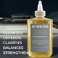 Yellow bottle of Atwater Skin Armor Facial Cleansing Gel with text on a dark background